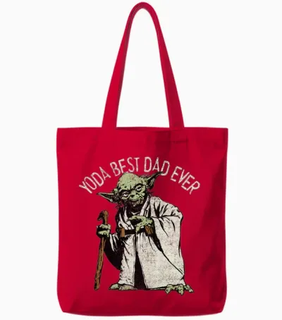Star Wars Yoda the Best Dad Portrait Long Sleeve T-Shirt, Black, S Tote Bags - Red