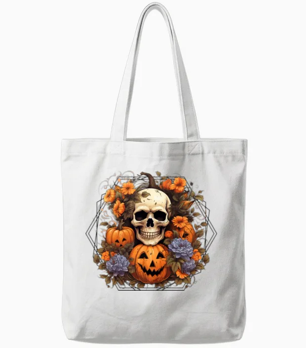 Indie Skull Design Halloween Gift Tote Bags in White