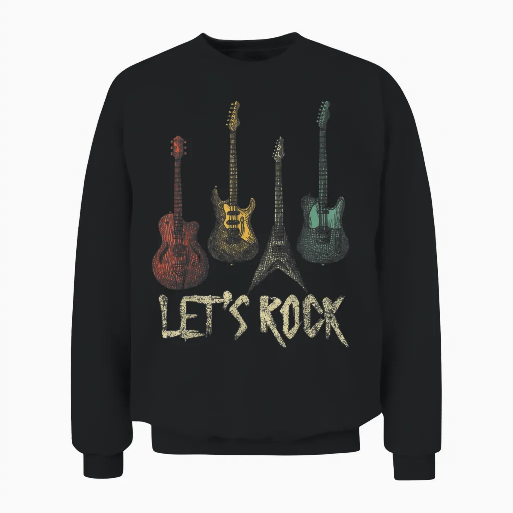 Lets Rock Rock N Roll Guitar Retro Gift Men Women Unisex Sweatshirt in Black
