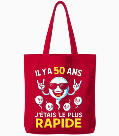 50th Birthday Man Woman 50 Years 1975 Funny Gift T-Shirt, Black, S Tote Bags - Red