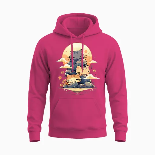 Japanese Cats Sleeping Cat Cute Kitten Anime Kawaii T-Shirt, Black Unisex Hoodie - Heliconia