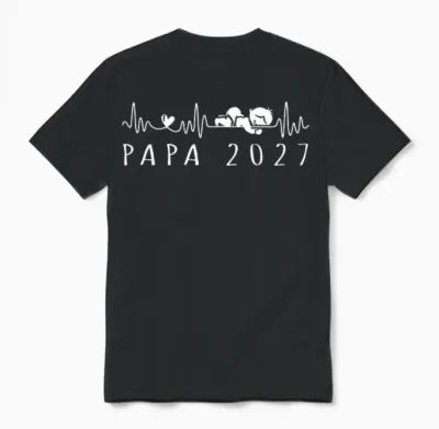 Futur Papa 2027 Battement De Cœur Annonce Grossesse Unisex T-Shirt - Black