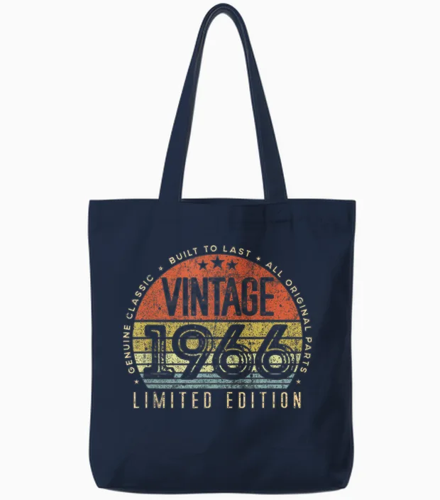 Vintage 1966 Limited Edition Retro Made in 1966 Men Women Tote Bags in Navy