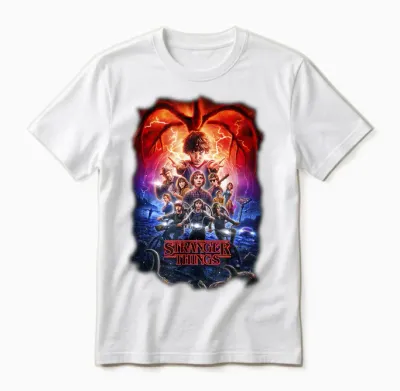 Stranger Things Group Shot Poster Fade Unisex T-Shirt - White