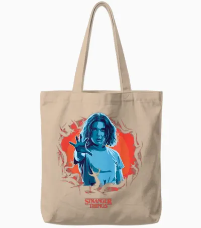 Stranger Things T-Shirt Eleven Reach Out - Blau, S, Kurzarm, Klassisch, Herren, Stranger Things Fans, Männer Tote Bags - Natural