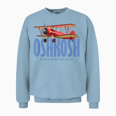 Oshkosh Wisconsin Biplane Vintage Design Unisex Sweatshirt - Light Blue
