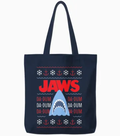 Jaws Distressed Da-Dum Da-Dum Tote Bags - Navy