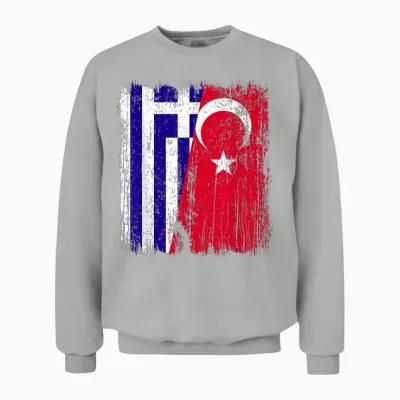 Griechenland Türkei Halbflagge Türkei Griechisch Türkisches Erbe Unisex Sweatshirt - Ash