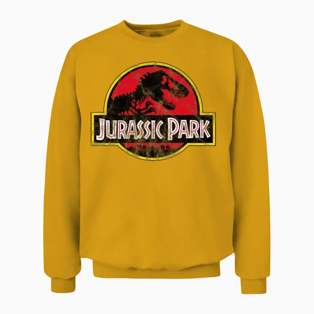 Jurassic Park Classic Logo in Red with T-Rex Unisex Sweatshirt in Gold