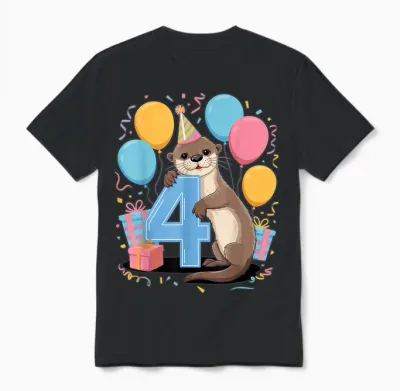 Otter 4. Geburtstag Junge Mädchen 4 Jahre Vierte Vier Otter Unisex T-Shirt - Black