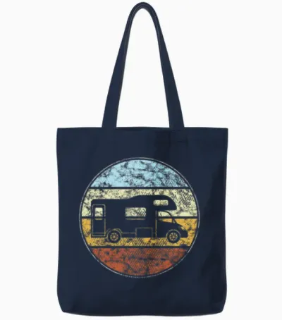 Camping Retro Tote Bags - Navy
