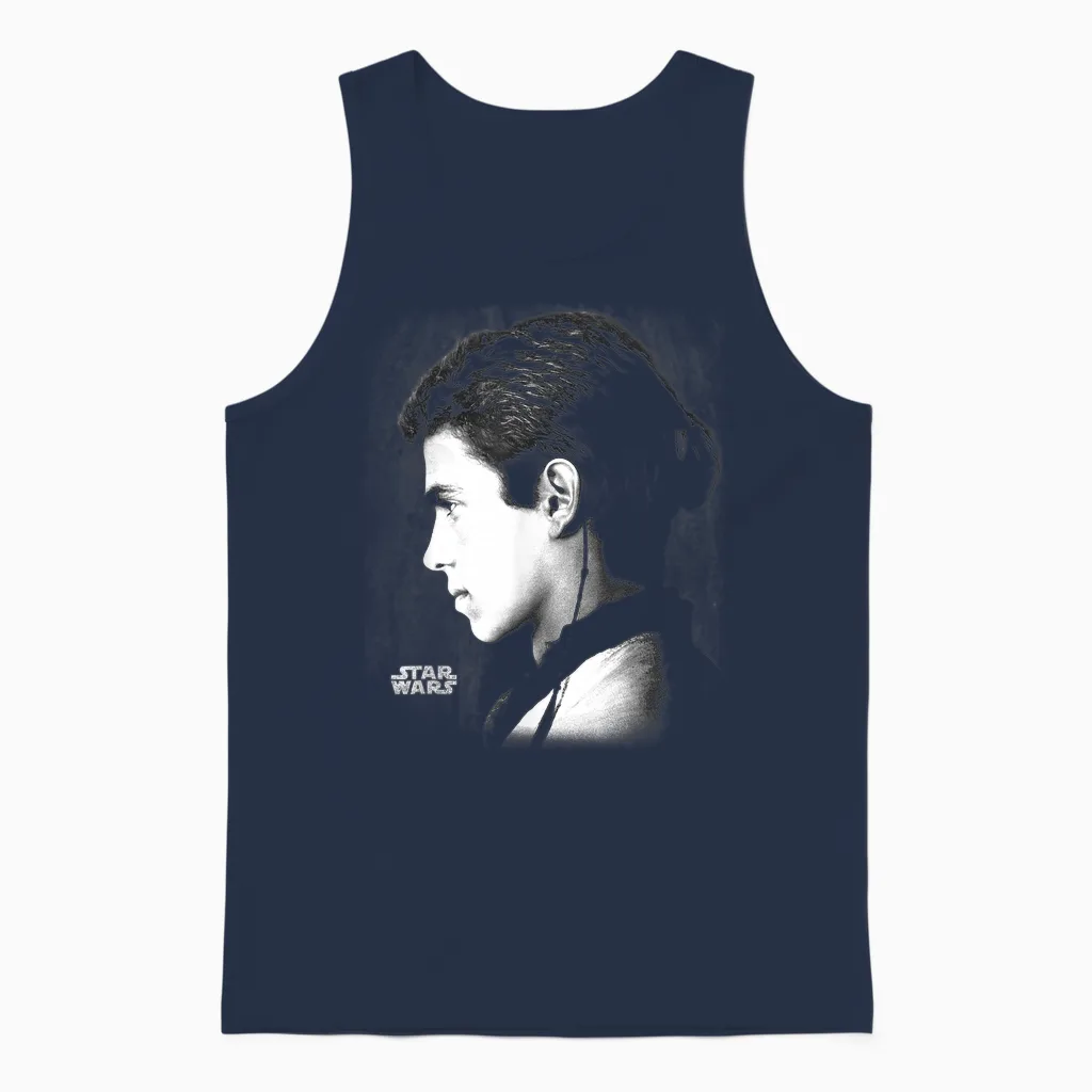 Star Wars Ep Ii Anakin Black & White Side Profile Portrait Unisex Tank Top in Navy