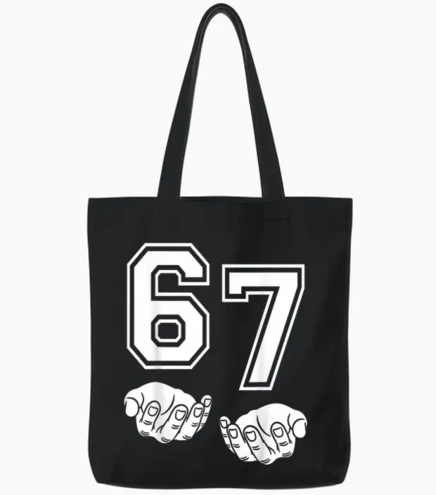 67 Nummer Sechzig Hände Lustiges Meme Varsity Matching Tote Bags in Black