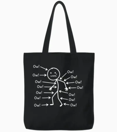 Funny Ow Body Pain Personnage Humour Design Tote Bags - Black