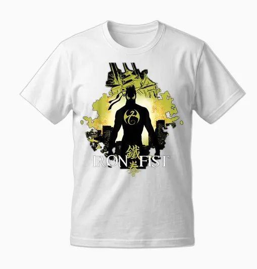 Marvel Iron Fist Urban Landscape Blackout T-Shirt, Black, S Unisex T-Shirt - White