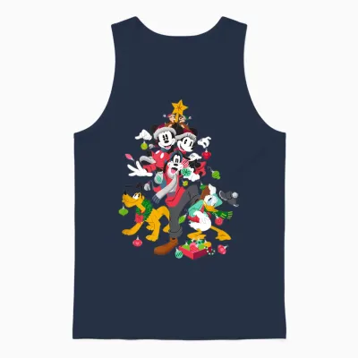 Disney Mickey Minnie Goofy Pluto Chip Dale Christmas Tree Unisex Tank Top - Navy