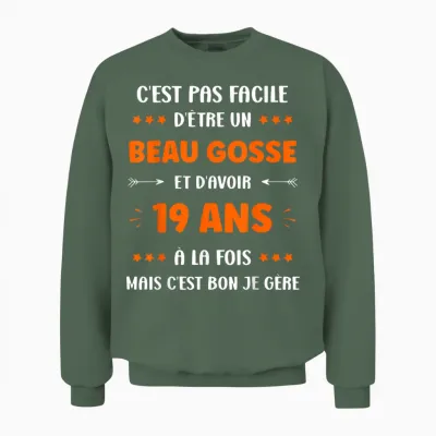 Funny 19 Years Old Boy Birthday 19 Years Old T-Shirt, Black, S Unisex Sweatshirt - Military Green