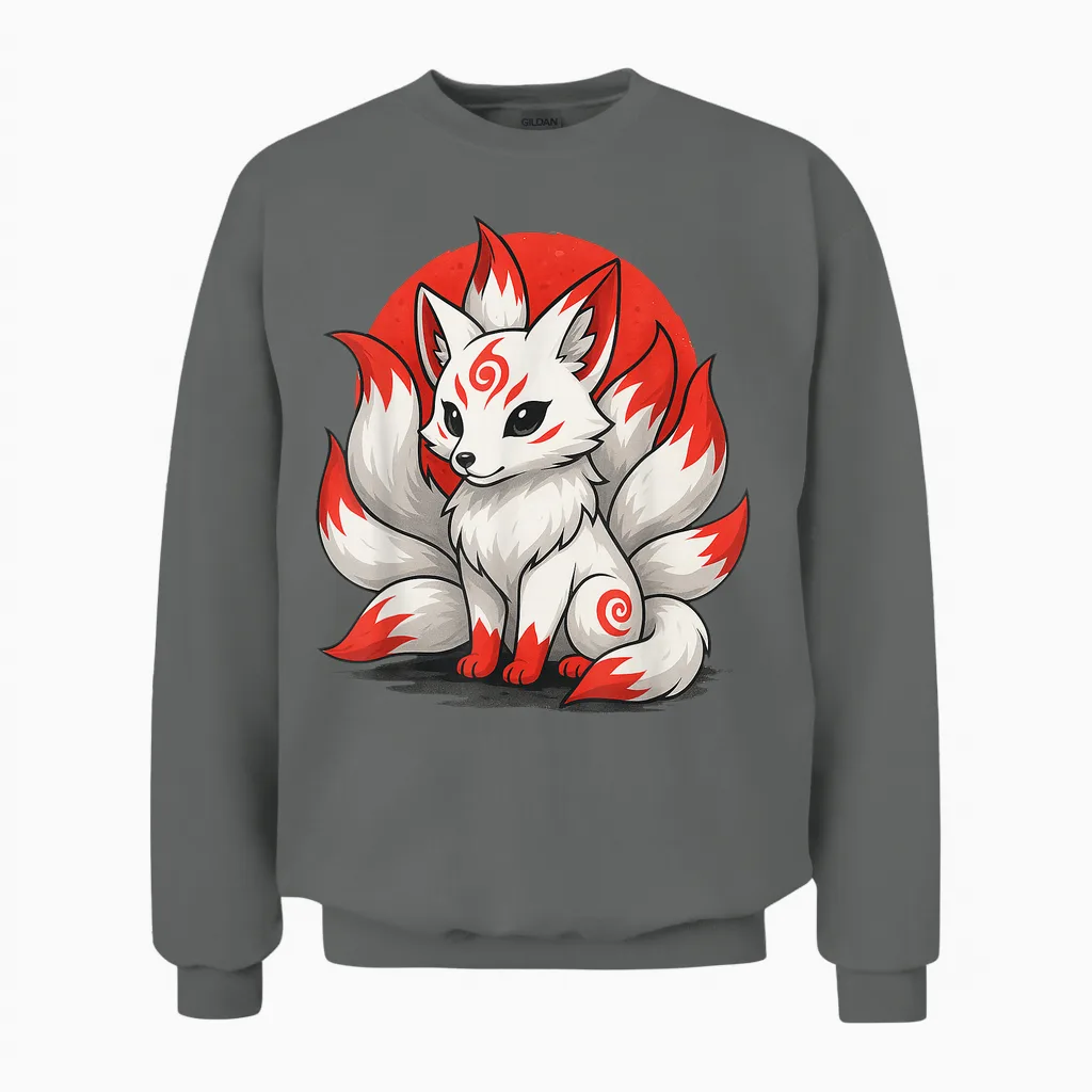 Kitsune Laughing Japanese Fox Nine-Tailed Anime Manga Unisex Sweatshirt in Graphite Heather