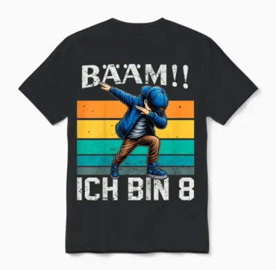 Kinder Geburtstag Dabbing Jungen Bääm Ich Bin 8 Jahre Unisex T-Shirt - Black