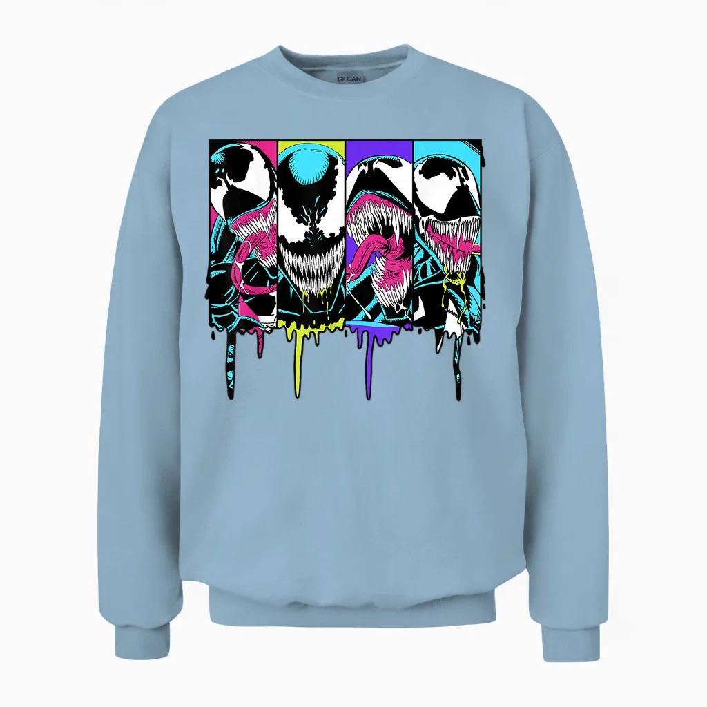 Marvel Venom Colorful Dripping Comic Panel T-Shirt Small Unisex Sweatshirt in Light Blue