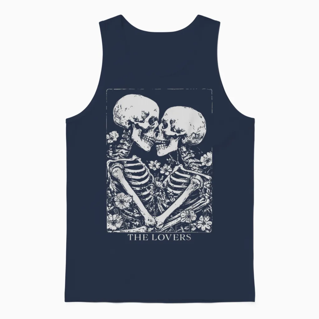 The Lovers Tarot Gothic Occult Pastel Goth Creepy Cute Unisex Tank Top in Navy