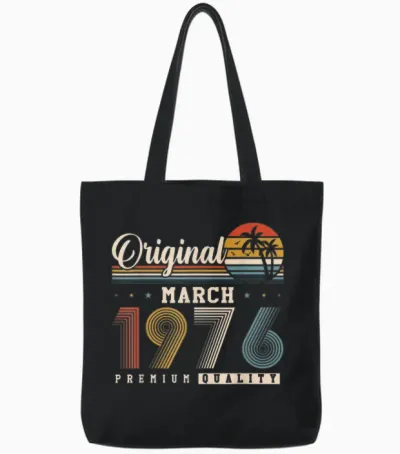 Original March 1976 50th Birthday Vintage Gift Tote Bags - Black