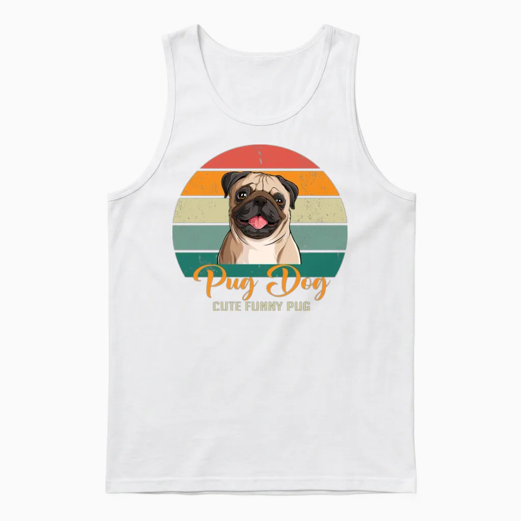 Cute Funny Pug Unisex Tank Top in White