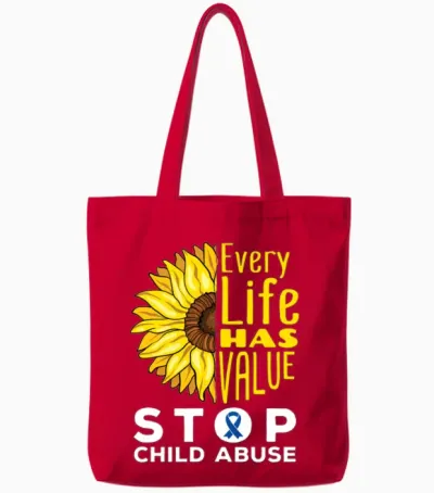 Child Abuse Awareness Sunflower Tote Bags - Red