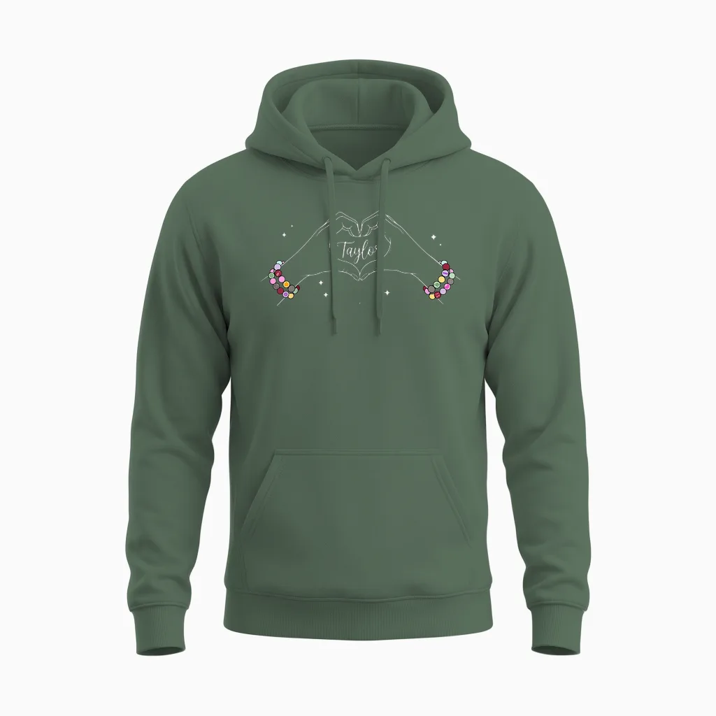 Heart Hands Taylor First Name Girl Vintage 70's 80's Unisex Hoodie in Military Green