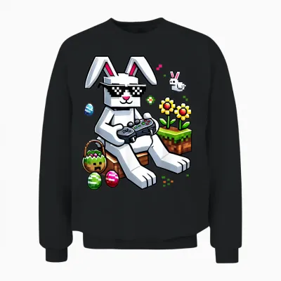 Boys Happy Easter Day Bunny Egg Video Game Kids Mens Gamer Unisex Sweatshirt - Black