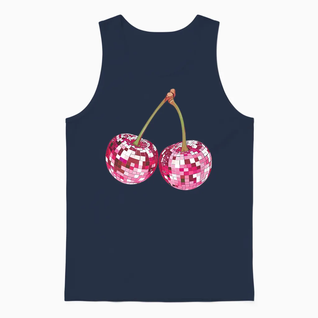ästhetischer Trendiger Y2k-Disco-Kugel Mit Kirsche, Für Damen, Girly Unisex Tank Top in Navy