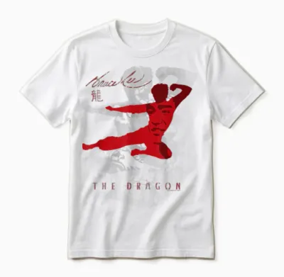Bruce Lee the Dragon Flying Kick Silhouette Vintage T-Shirt, White Unisex T-Shirt - White