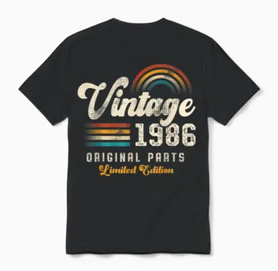 Vintage 1986 Original Parts 39th Anniversary Retro Unisex T-Shirt - Black