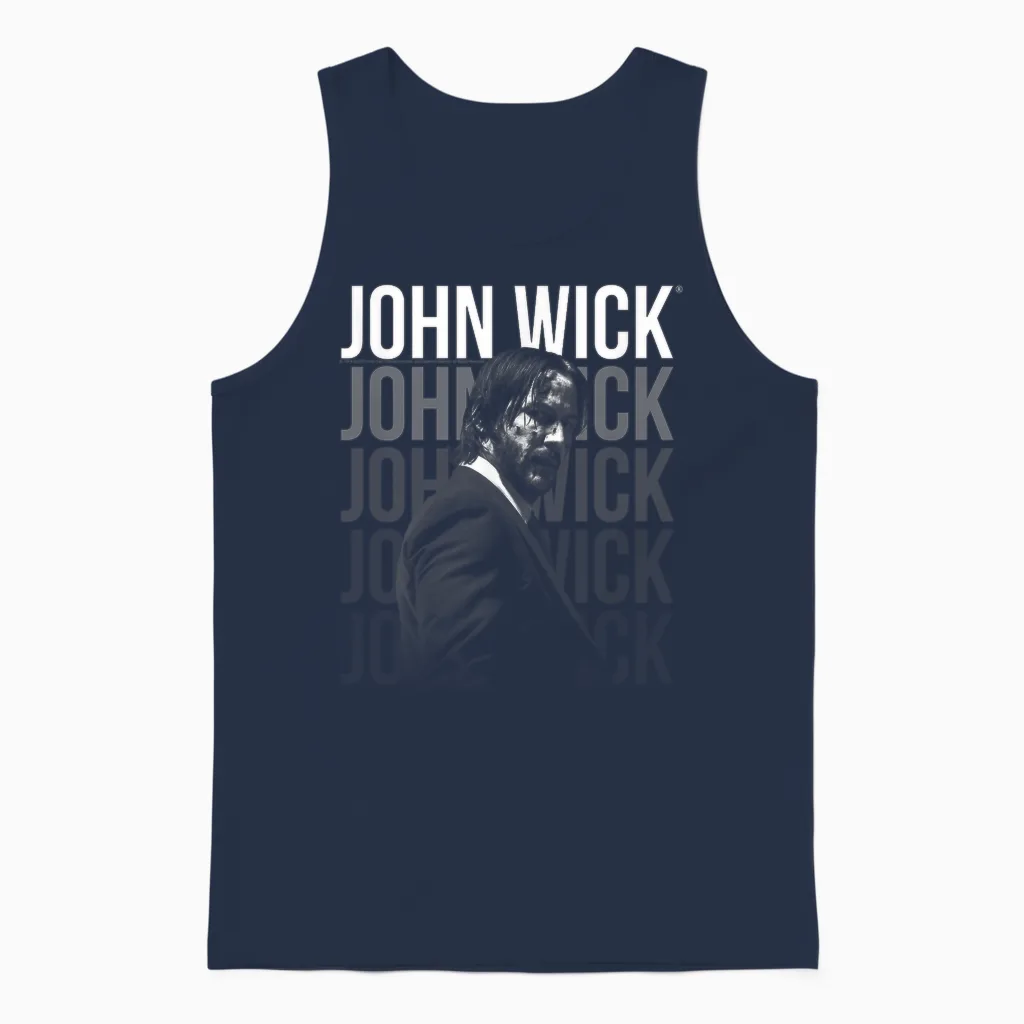 John Wick Repeating Logo T-Shirt, Black Unisex Tank Top in Navy