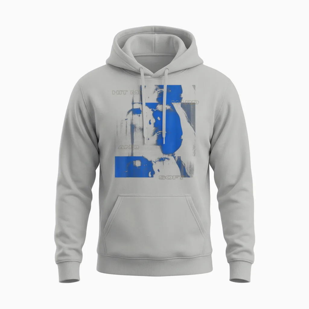Official Billie Eilish Hit Me Hard and Soft Blue Photo Unisex Hoodie in Ash