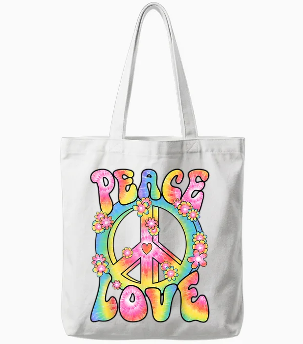 Peace Love Hippie Costume Women's Men's 60s 70s Outfit T-Shirt, Black, S Tote Bags in White