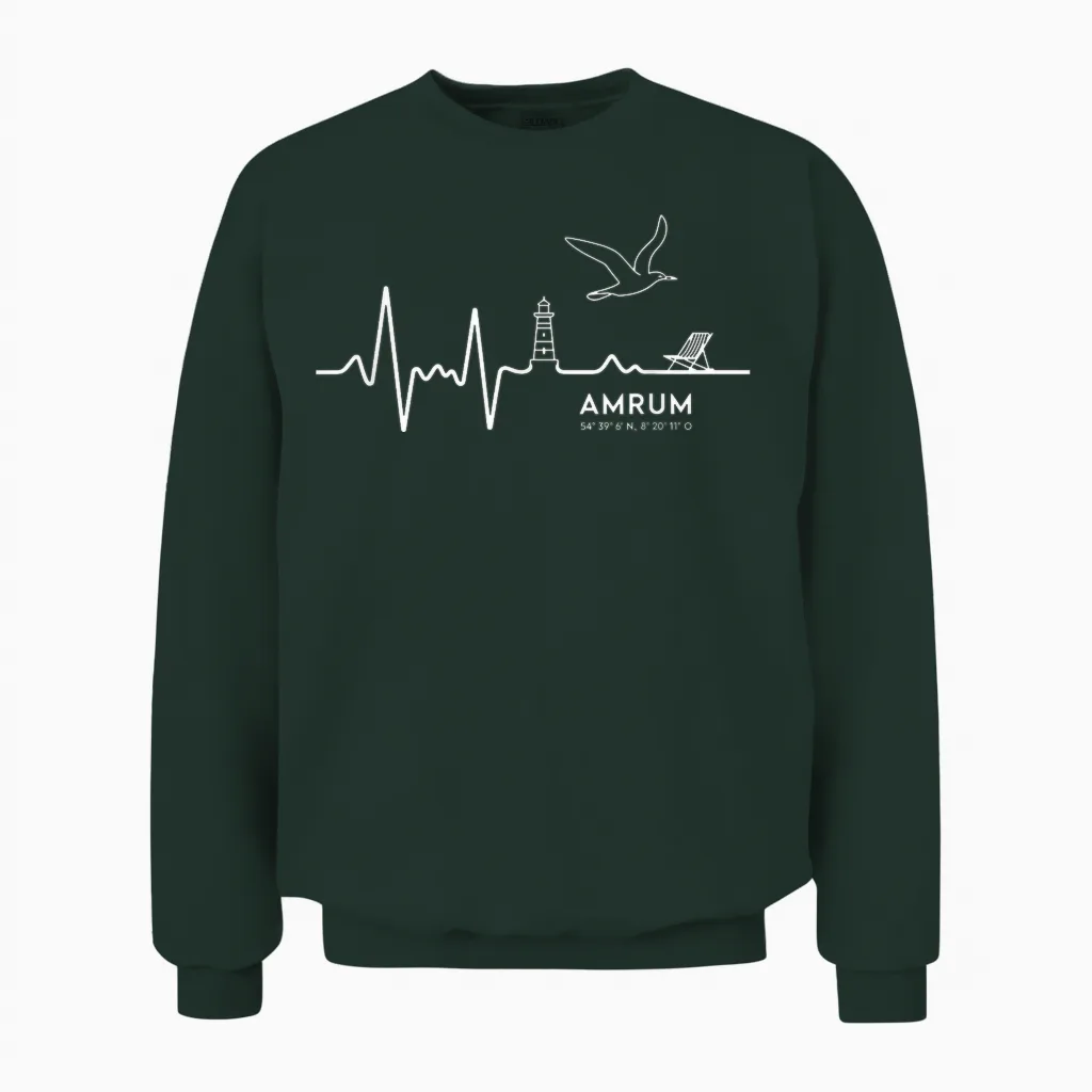 Amrum Nordsee Leuchtturm Möwe Herzschlag Reise Liebe Unisex Sweatshirt in Forest