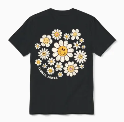 Flower Power Sweet Smile Face Flower Happy Face Flowers Girls Unisex T-Shirt - Black