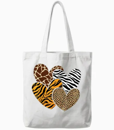 Girls Animal Print Clothes Kids Cheetah Leopard Heart Tote Bags - White