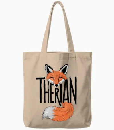 Mask Therian Fox T-Shirt, White, S Tote Bags - Natural