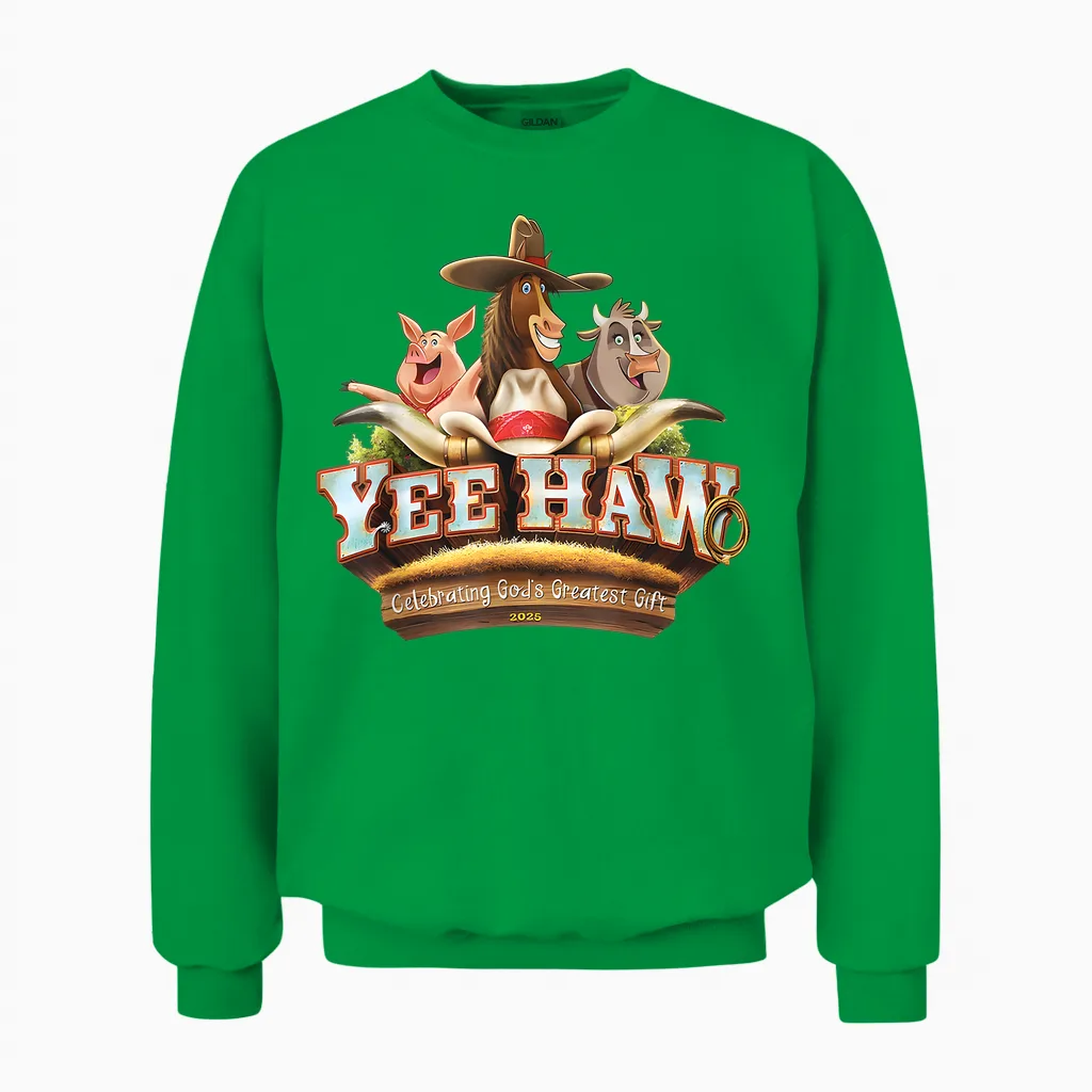 Yee Haw Vbs 2025 Animal Farm Vacation Bible School Unisex Sweatshirt in Irish Green