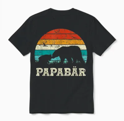 Retro Father Baby Son Daughter Bear Dad Father's Day T-Shirt, Black Unisex T-Shirt - Black
