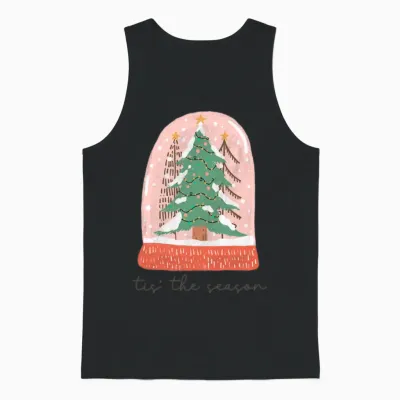 Retro Christmas Snow Globe Unisex Tank Top - Black