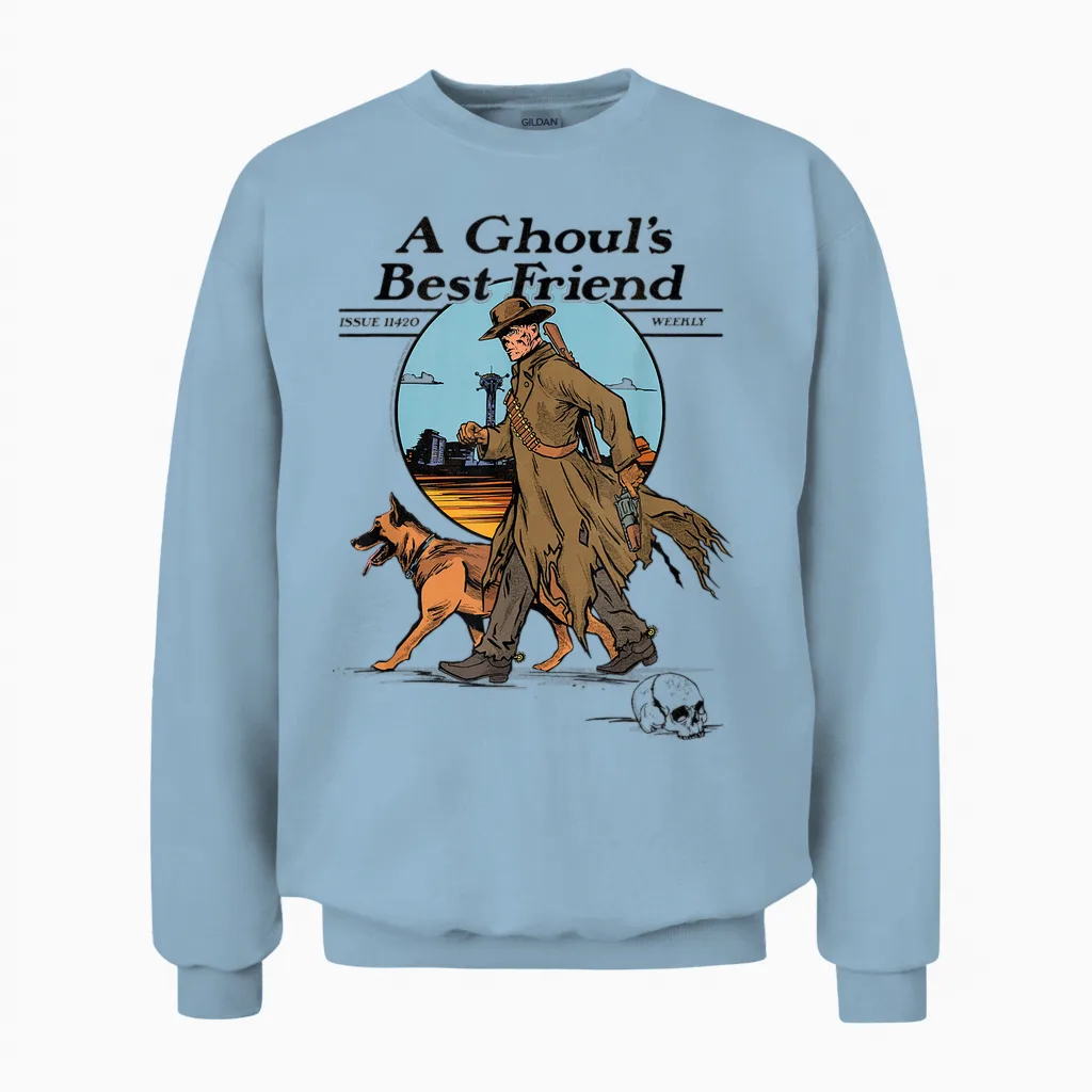 Fallout a Ghoul's Best Friend Illustrated Magazine Cover Tv Unisex Sweatshirt in Light Blue