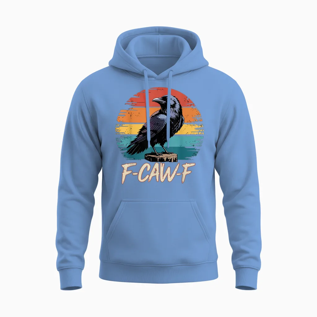 Retro F-Caw-F Black Bird Crow Funny Crow Bird Cawing Grunge Unisex Hoodie in Carolina Blue