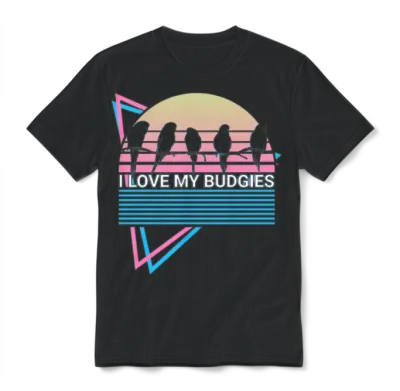 Budgie Parakeet Retro Unisex T-Shirt - Black