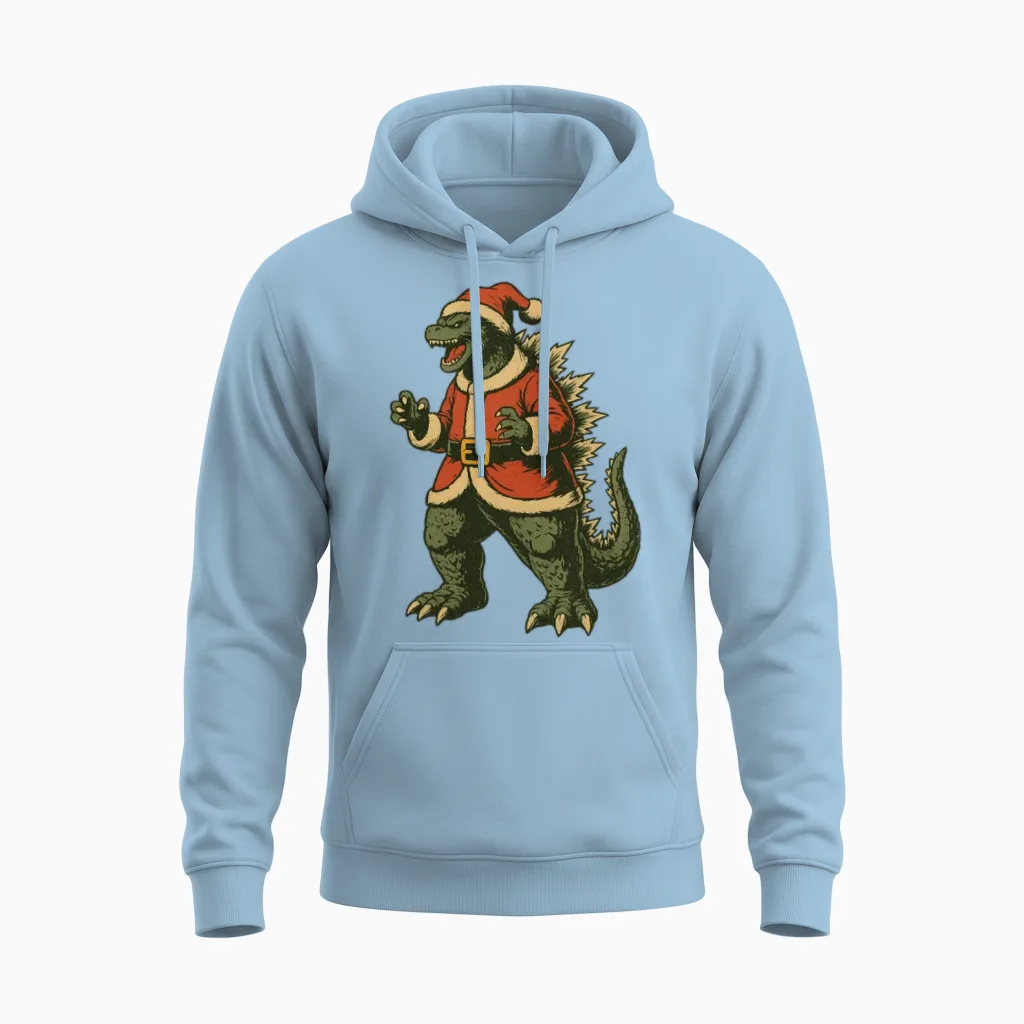 Santa Kaiju Retro Christmas Unisex Hoodie - Light Blue