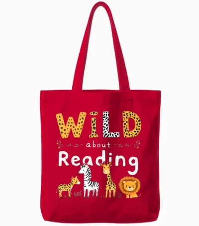 Animal Print Read a Book Character Kids Wild About Reading Tote Bags - Red