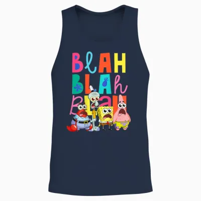 Sponge Bob - Back Print Squarepants Blah Blah Unisex Tank Top - Navy