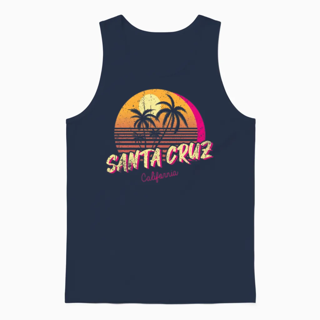Retro Santa Cruz California Christmas Unisex Tank Top - Navy
